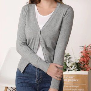 Divided by H&M Button Down V-Neck Cardigan Sweater Light Gray Lightweight Sz 12